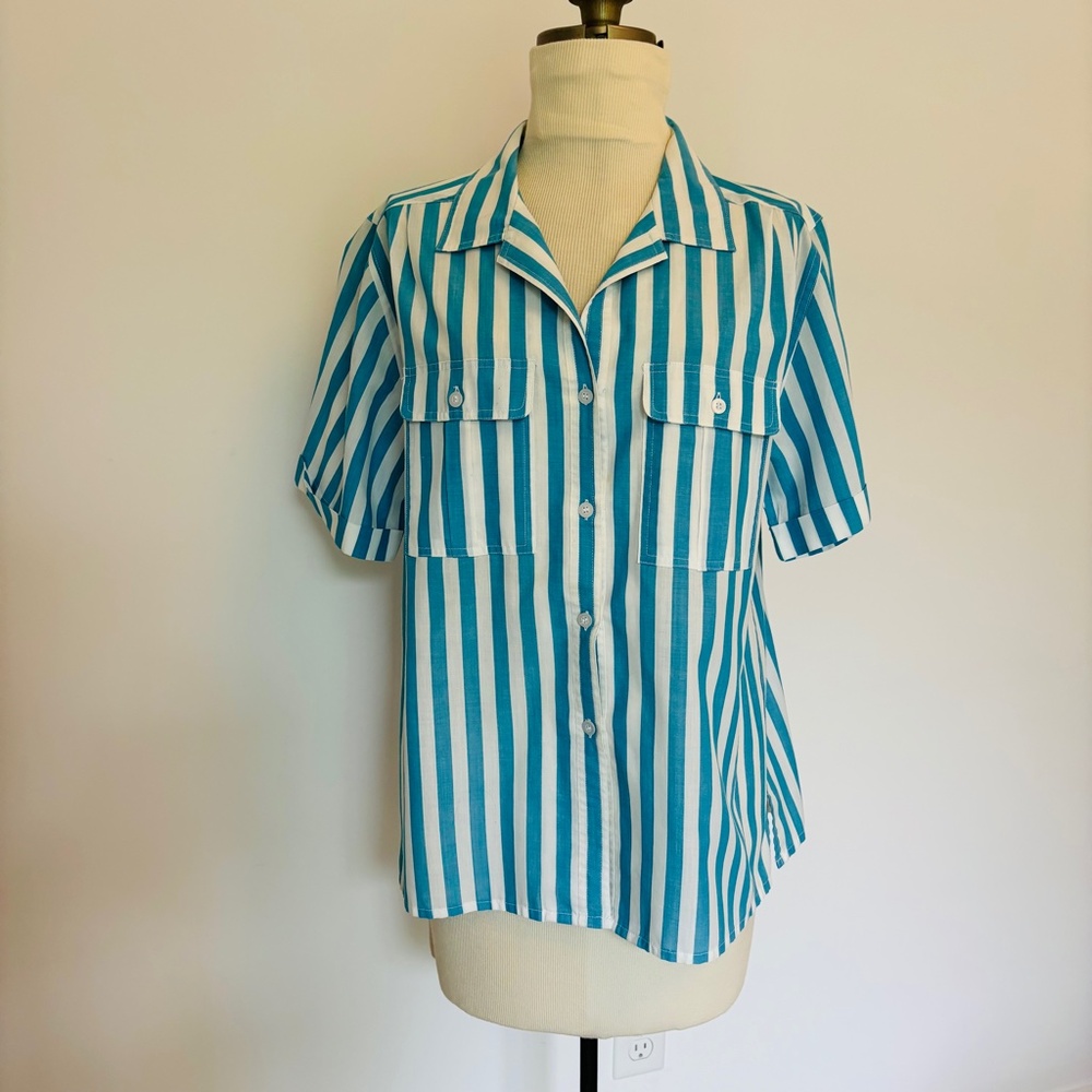 Vintage woven cotton striped button up shirt